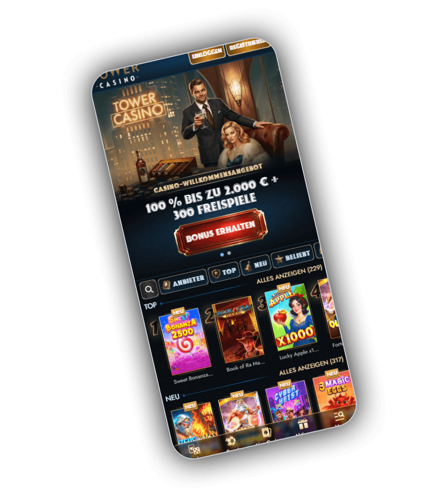Casino-Lobby mit Angebotsbanner, Filtern, Regalzählern und sichtbaren Spieltiteln