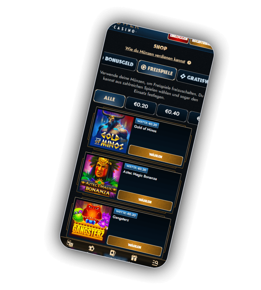 Münzshop mit Bonusgeld Freispielen Gratiswetten und sichtbarer Spielauswahl